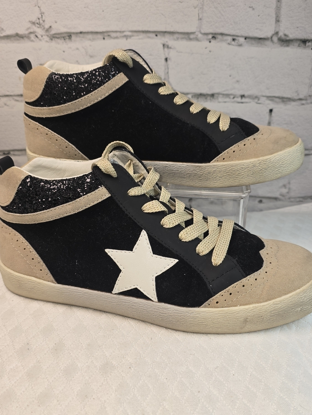 MIIM WOMENS DAISY TAKE IT BACK SNEAKERS BLACK CREAM GLITTER  SIZE 9